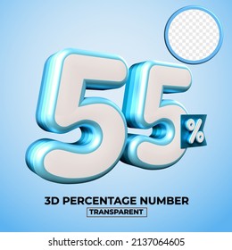 3D número de procesado 55 % para descuento de venta, informe de progreso, datos de información colores azul financiero