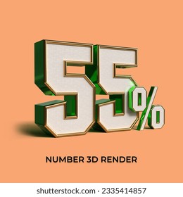 3D render number 55% percentage sale green color