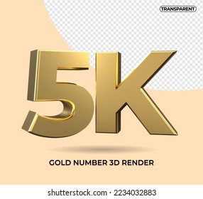 3D Render number 5K gold transparent, for element design followers social media, 