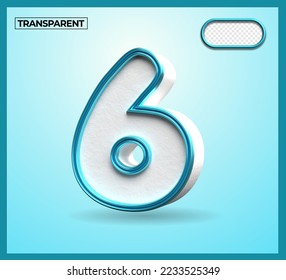 3D render number 6 blue white transparent