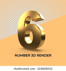 3D Render number 6 gold transparent