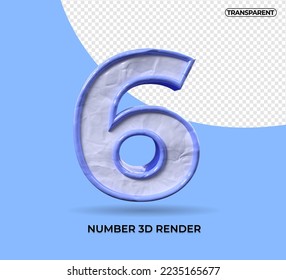 3D render number 6 plastic blue color transparent