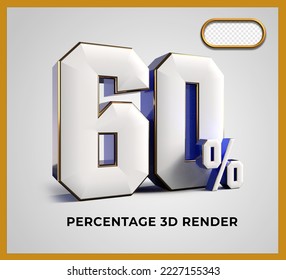 3D Número de representación 60% color blanco azul
