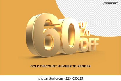 3D-Render-Zahl 60% Gold-Weiß-transparent 