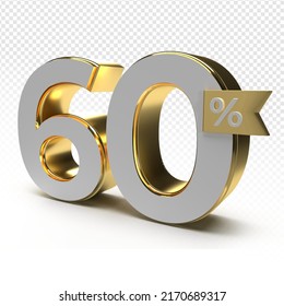 3D render number 60% luxury for anniversary, birthday, gold style