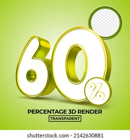 3D render number 60 percentage for sale discount, progress report, info data financial green color