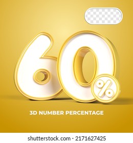 3D render number 60% percentage  sale progress Yellow color