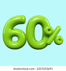 3d render number 60% PERCENTAGE GREEN