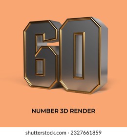 3d render number 60 SILVER GOLD STYLE