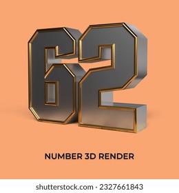 3d render number 62 SILVER GOLD STYLE