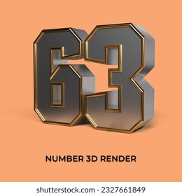 3 d renderizado número 63 SILVER ESTILO ORO