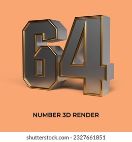 3d render number 64 SILVER GOLD STYLE