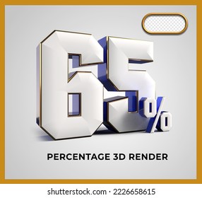 3D-Render-Zahl 65 % blaue weiße Farbe