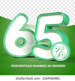 3D render number 65% percentage green discount,progress,earning, PNG, transparent
