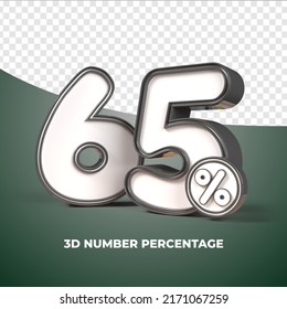 3D render number 65% percentage discount,progress,earning, PNG, transparent black color