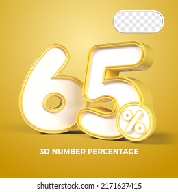 3D render number 65% percentage  sale progress Yellow color