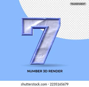 3D render number 7 plastic blue color transparent