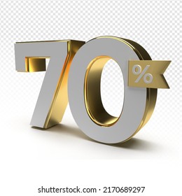 3D render number 70% luxury for anniversary, birthday, gold style