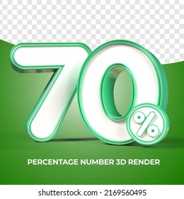 3D render number 70% percentage green discount,progress,earning, PNG, transparent