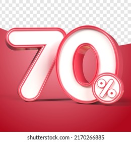 3D-Darstellung Zahl 70 % Roter Rabatt, Fortschritt, Verdienst, PNG, transparent