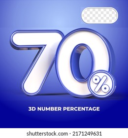 3D render number 70% percentage  sale progress blue