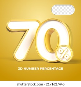 3D render number 70% percentage  sale progress yellow color