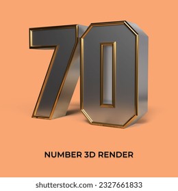 3d render number 70 SILVER GOLD STYLE