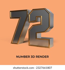3d render number 72 SILVER GOLD STYLE