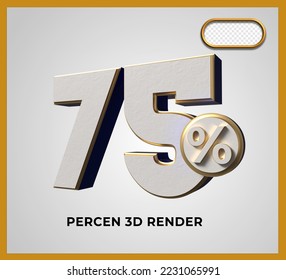 3D Número de representación 75% color oro y blanco transparente 