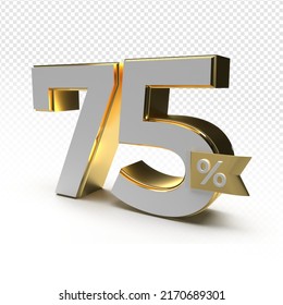 3D render number 75% luxury for anniversary, birthday, gold style