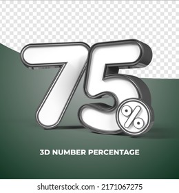 3D render number 75% percentage discount,progress,earning, PNG, transparent black color