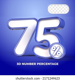 3D render number 75% percentage  sale progress blue