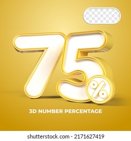 3D render number 75% percentage  sale progress Yellow color