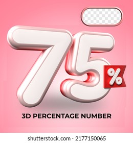 3D render number 75% percentage Red color discount,progress,earning, PNG, transparent