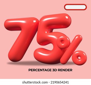 3D render number 75 % percentage RED plastic, balloon, sale discount, progress, shop kid sale