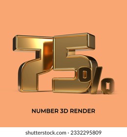 3d render  number 75% percentage gold