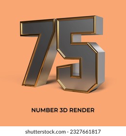 3d render number 75 SILVER GOLD STYLE