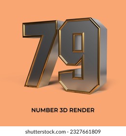 3d render number 79 SILVER GOLD STYLE