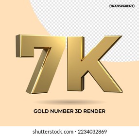 3D Render número 7K oro transparente, para seguidores de diseño de elementos en medios sociales, 