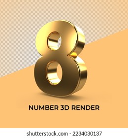 3D Marca de oro número 8 transparente