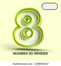 3D render number 8 green white colors for element design, kids number, cute number