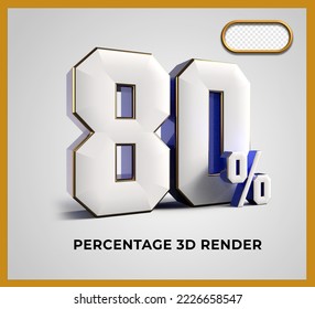 3D Render number 80% blue white color
