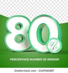 3D render number 80% percentage green discount,progress,earning, PNG, transparent