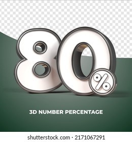 3D render number 80% percentage discount,progress,earning, PNG, transparent black color