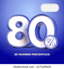 3D render number 80% percentage  sale progress blue