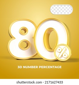 3D render number 80% percentage  sale progress Yellow color
