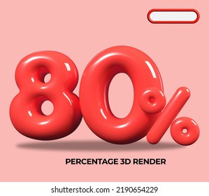 3D render number 80 % percentage RED plastic, balloon, sale discount, progress, shop kid sale