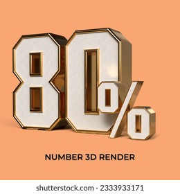 3d render  number 80% percentage gold and white