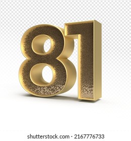3D render number 81 luxury for anniversary, birthday, gold style