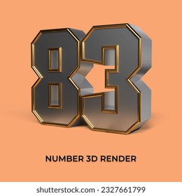 3d render number 83 SILVER GOLD STYLE